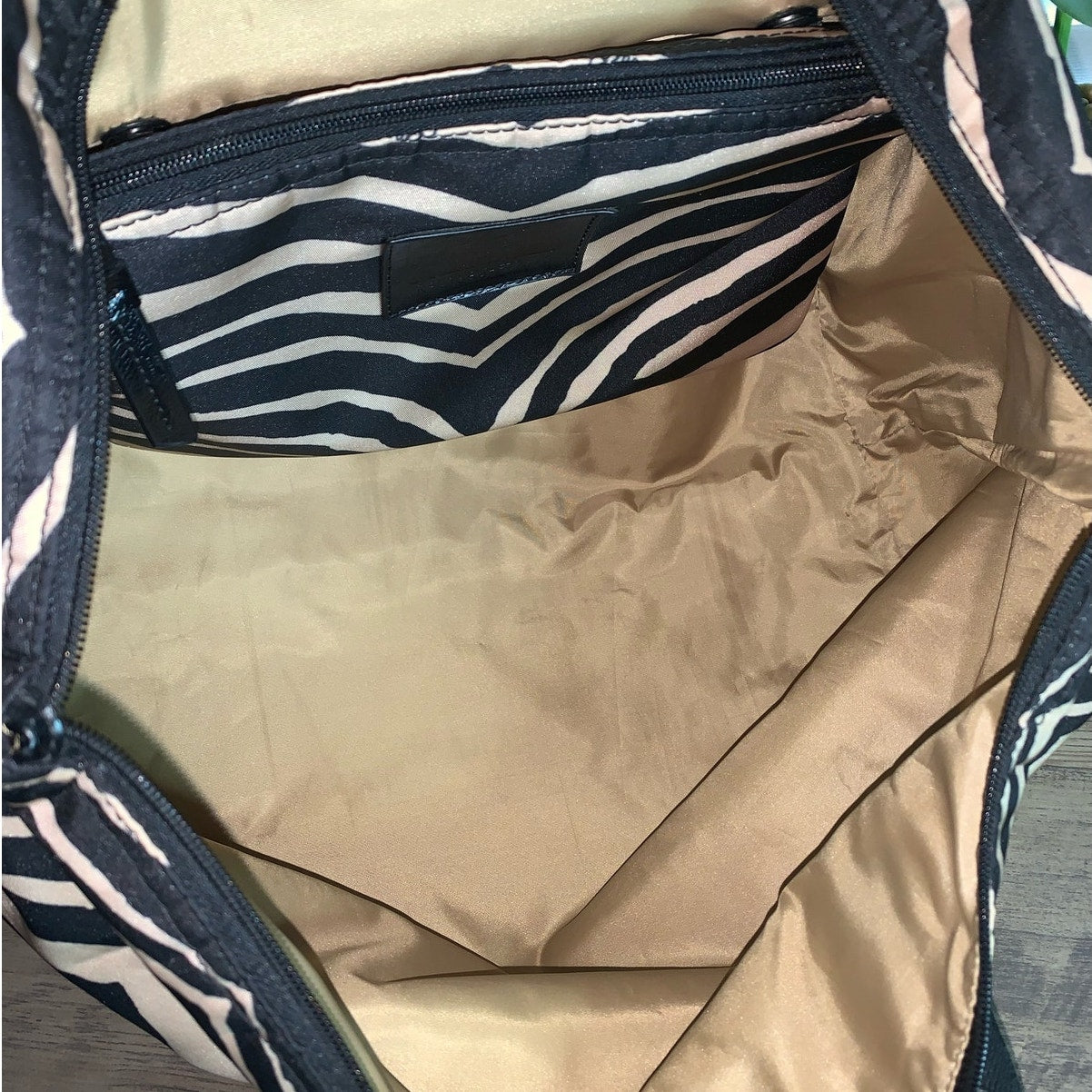 Coach y2k Devin Black Tan Zebra Print Nylon Overnight Tote Pouch