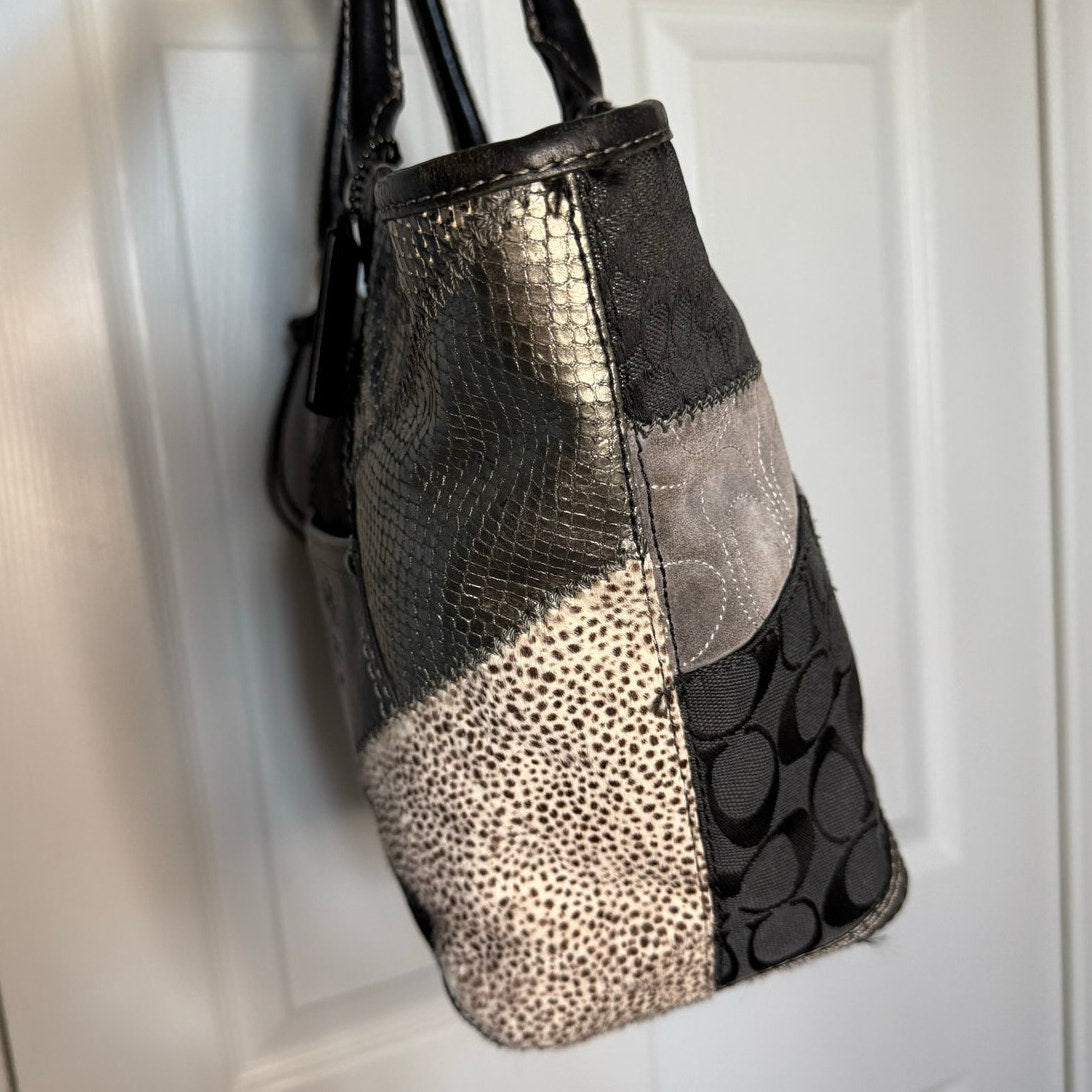 y2k Coach Patchwork Tote Shoulder Handbag Purse Grey Silver Black 12899