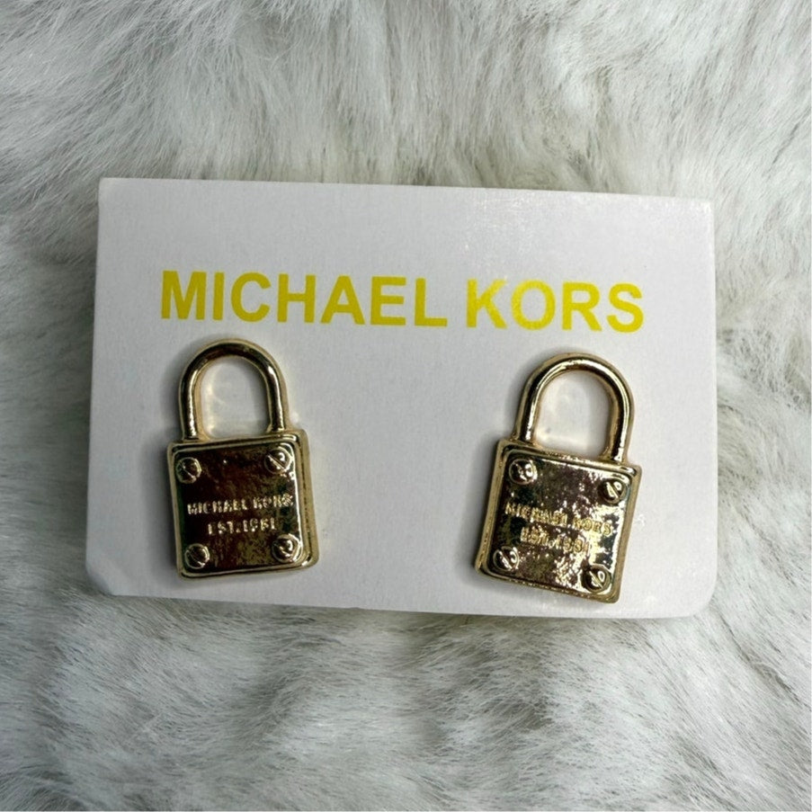 MICHAEL KORS Est 1981 Gold-Tone Logo Padlock Stud Earrings