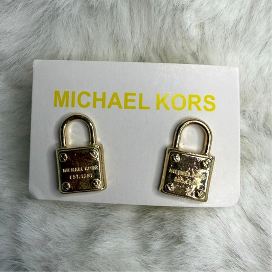 MICHAEL KORS Est 1981 Gold-Tone Logo Padlock Stud Earrings
