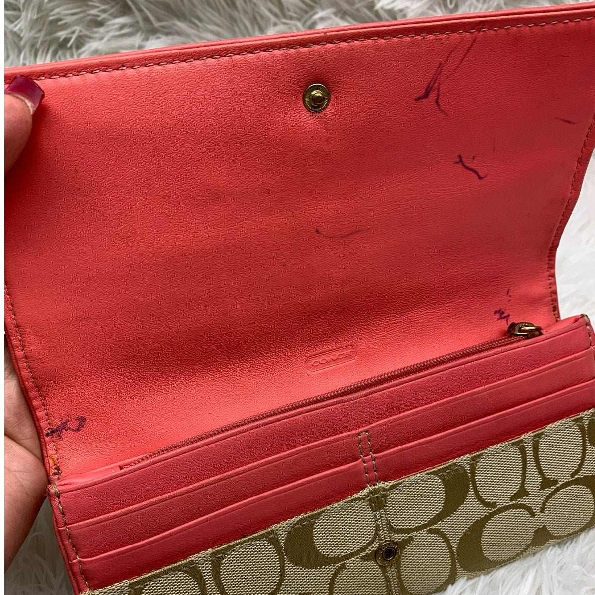 COACH  Signature Canvas Double Zipper Wallet