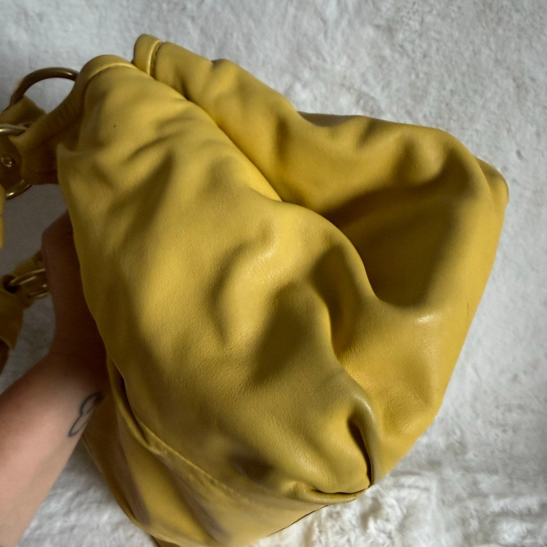 COACH y2k Parker Hobo Handbag Kisslock Yellow Leather Shoulder Bag Purse