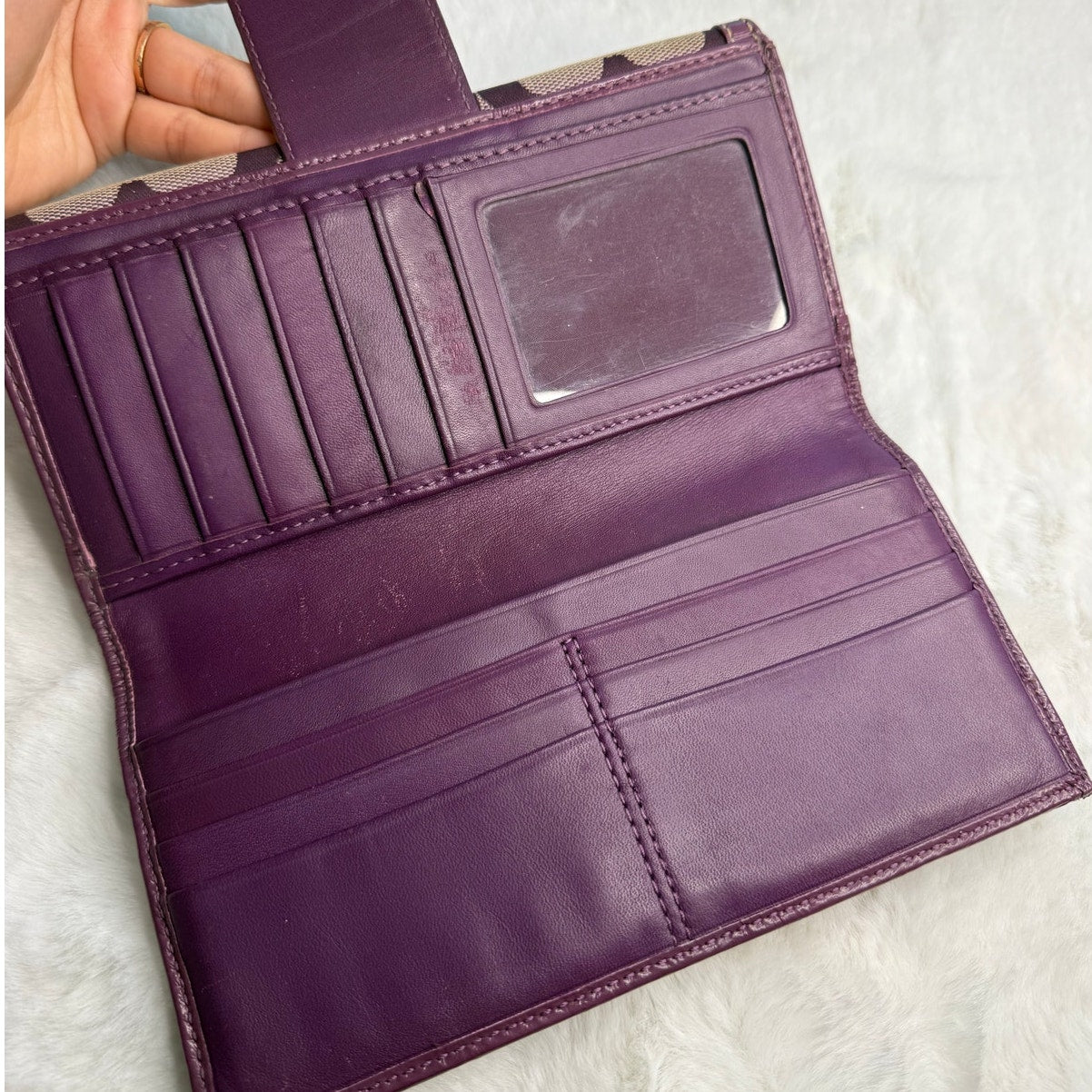 y2k COACH Purple Turnlock Signature Canvas Wallet