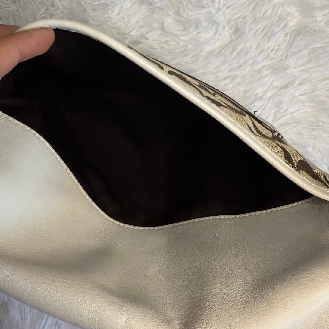 y2k COACH 2007 Bleeker 11434 Brown Bone Canvas Flap Shoulder Bag