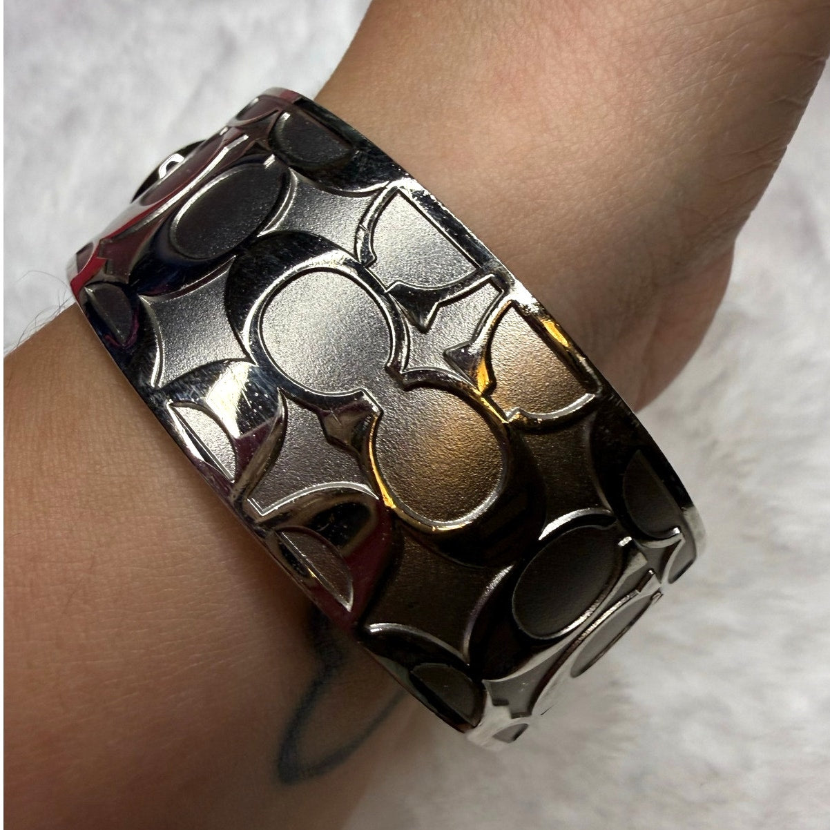 Coach Silver Logo Enamel Metal Bangle Bracelet