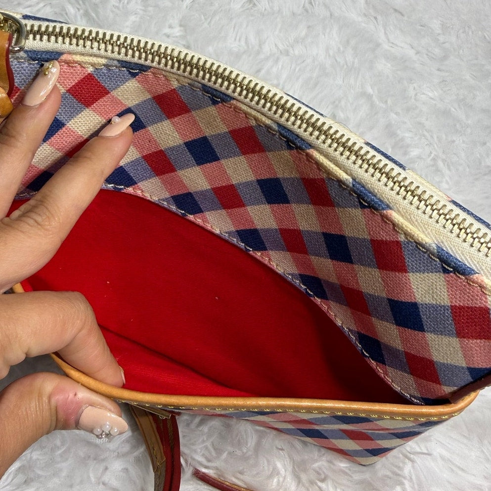 DOONEY & BOURKE Plaid Blue Red and White Canvas Crossbody