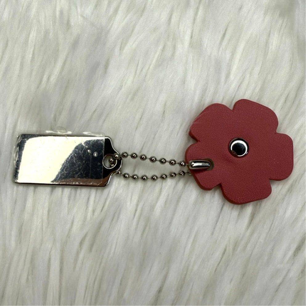 1" COACH Silver Tea Rose Flower Floral Bag Charm Hang Tag