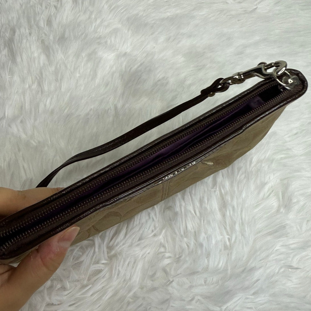 COACH Brown Signature Canvas Mini Purse Wristlet w/ Card Slots