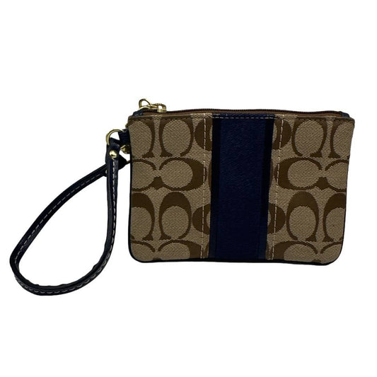 COACH Blue and Brown Signature Canvas Wristlet