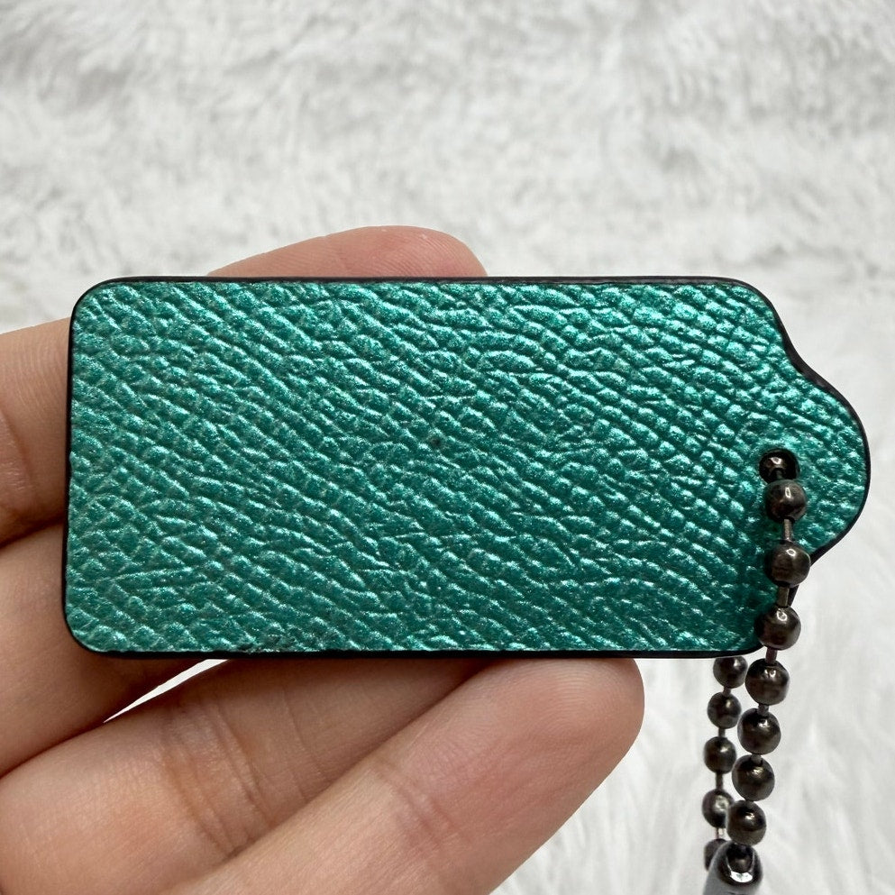 2" COACH Metallic Emerald Green Fob Bag Charm Hang tag Hangtag