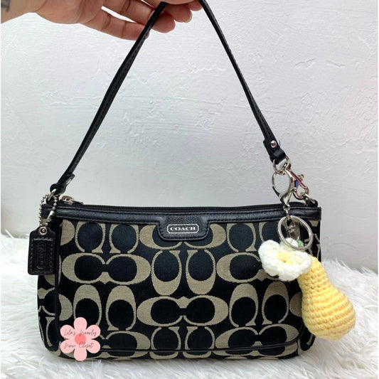 y2k COACH Black Signature Canvas Mini Purse Wristlet with Card Slots