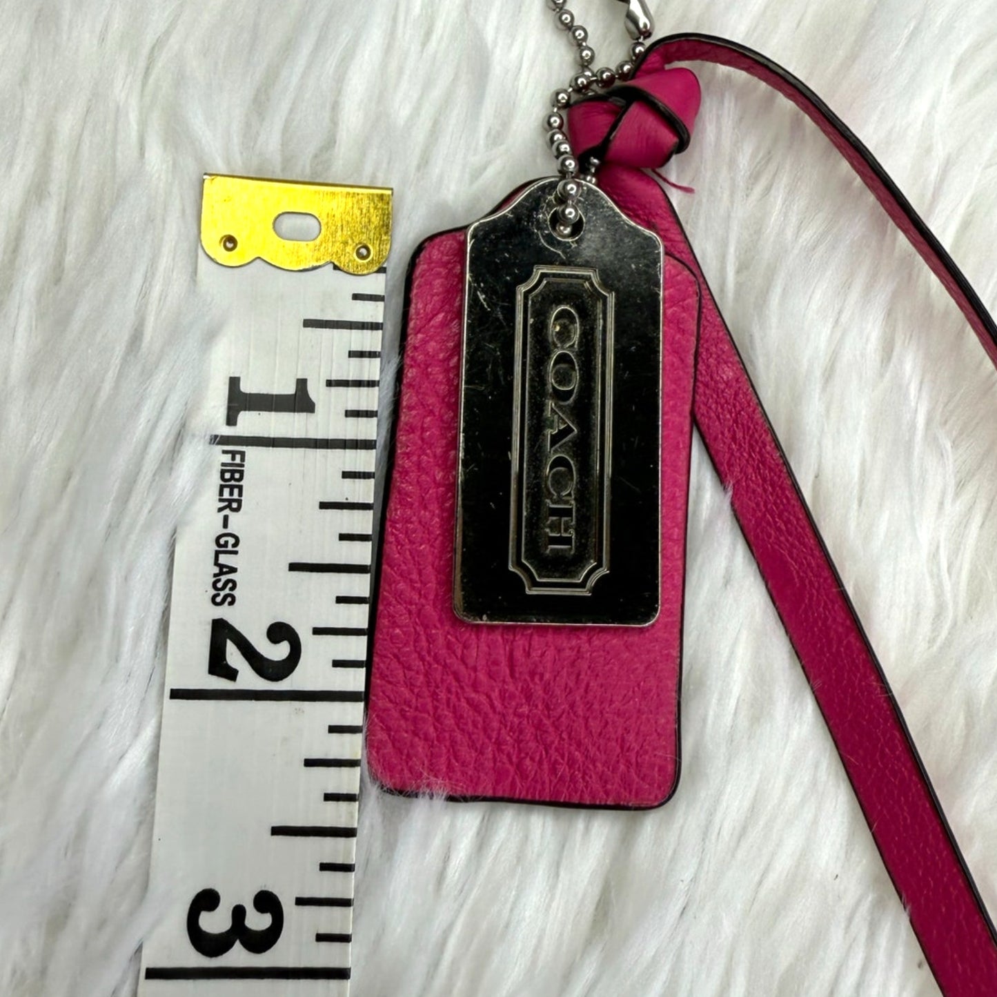 2" 1.5" COACH Fuchsia Metal Fob Bag Charm Hang tag Hangtag Set