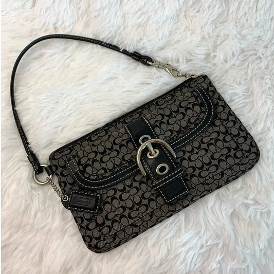y2k COACH Buckle Soho Black Gray Signature Canvas Wristlet