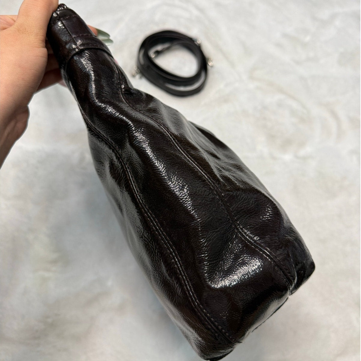 SALE Coach Ashley Dark Brown Patent Leather Shoulder Bag F20462