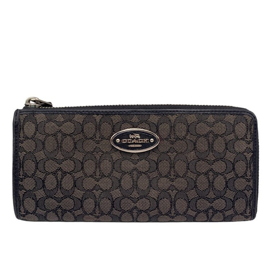 COACH Black Gray Canvas SLIM ZIP WALLET IN SIGNATURE