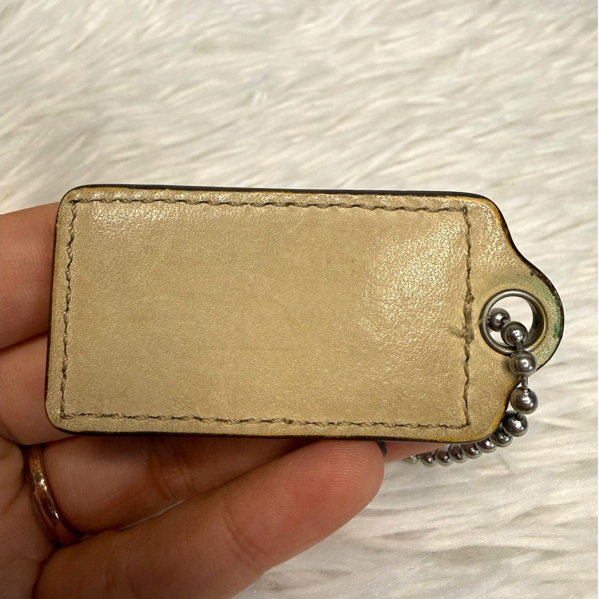 2" COACH Brown Cream Leather Fob Bag Charm Hang tag Hangtag