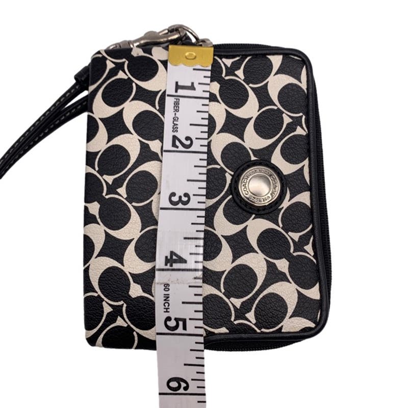 COACH Black White Signature Coated Canvas Wristlet