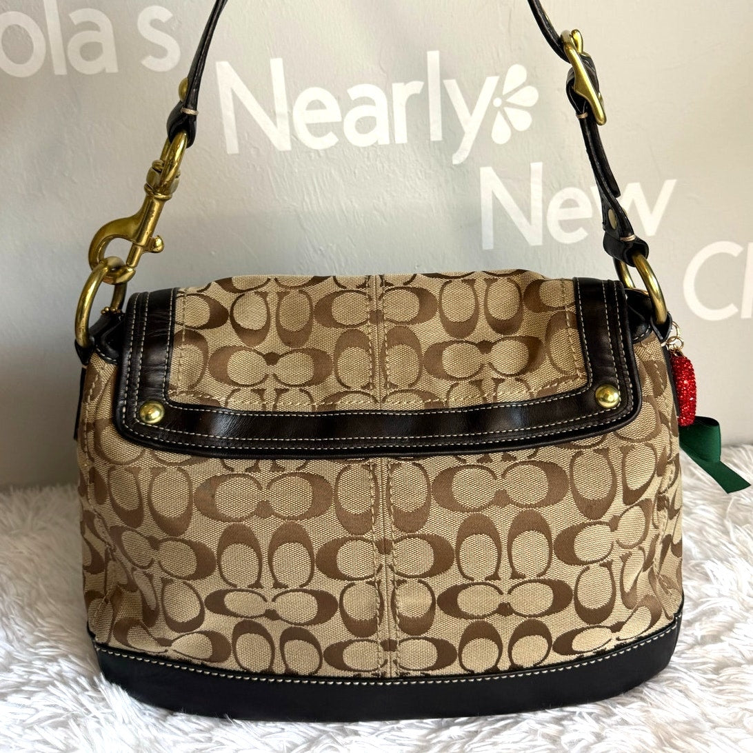y2k COACH Black Brown Khaki Signature Legacy Flip Turnlock