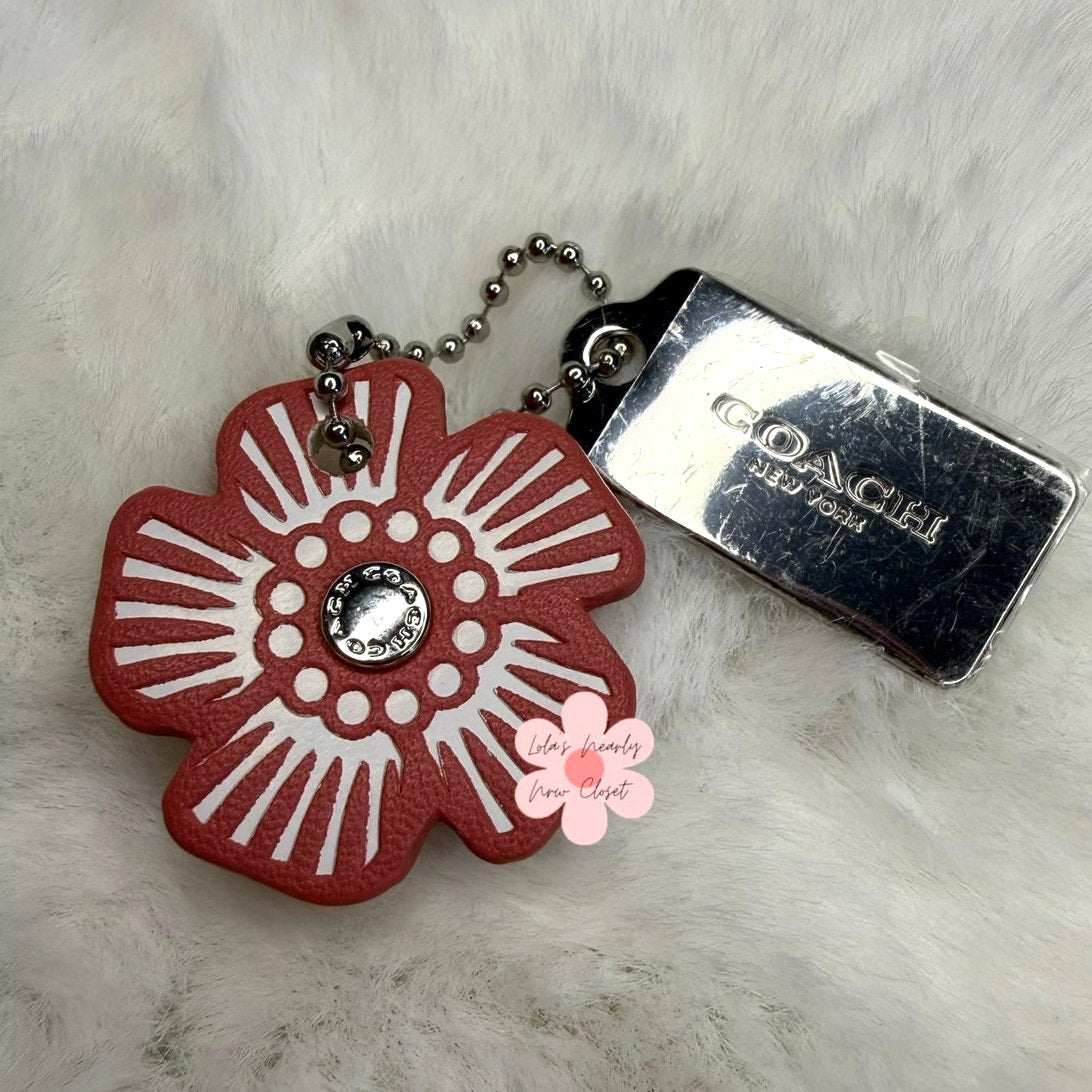 1.5" COACH Silver Tea Rose Flower Floral Bag Charm Hang Tag