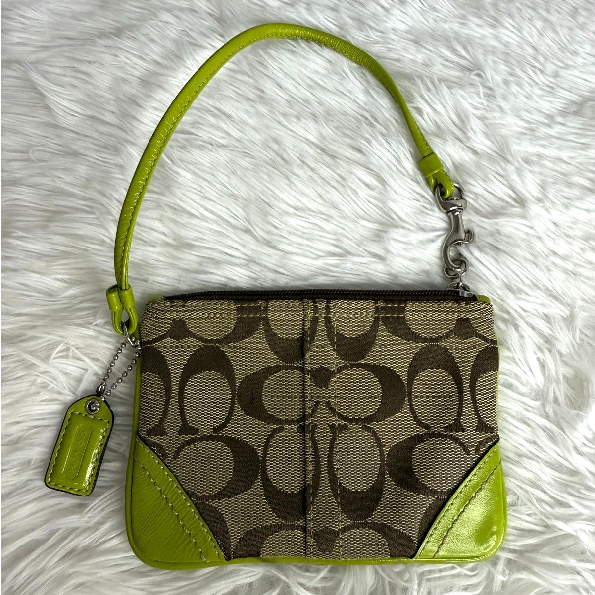 COACH y2k Soho Lime Brown Signature Canvas Wristlet