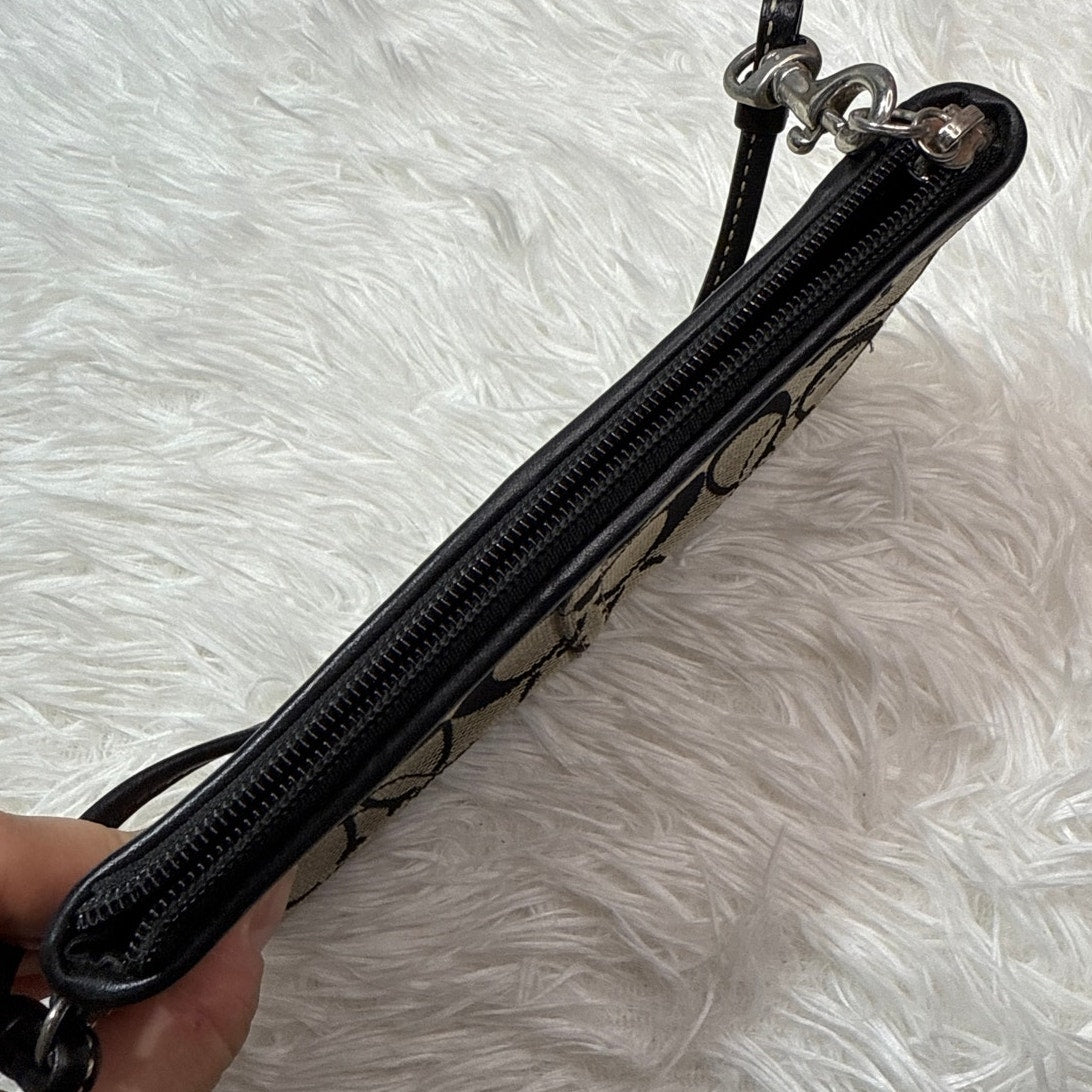 COACH Black Gray Signature Canvas Wristlet