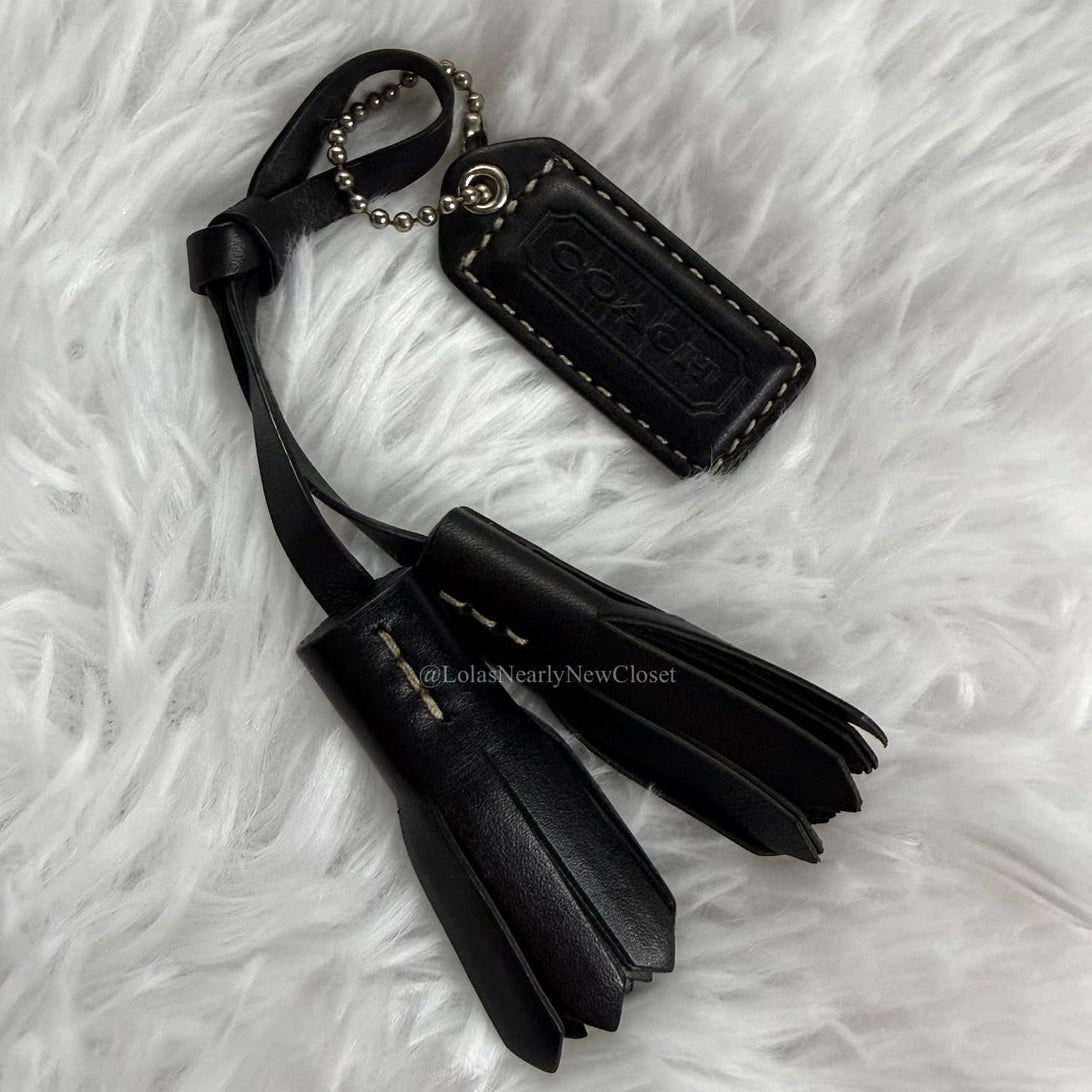 1.5" y2k COACH Black Fob Bag Charm Hang tag Hangtag Tassel