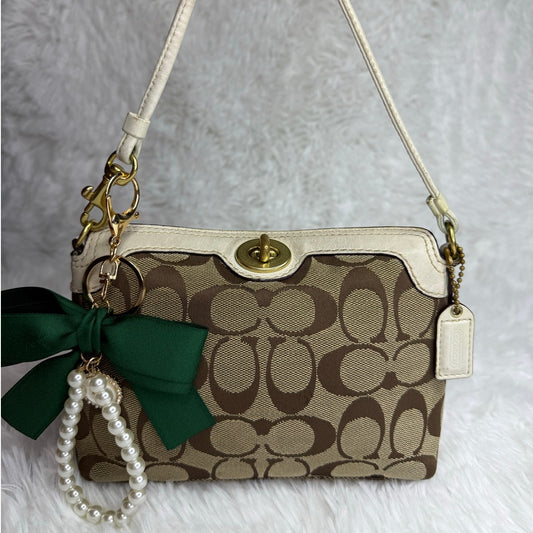 COACH y2k Brown Bone Signature Canvas Mini Purse / Wristlet