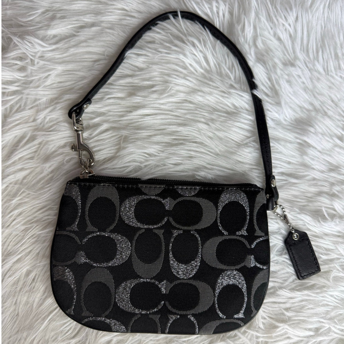 COACH Black Silver Signature Canvas Wristlet