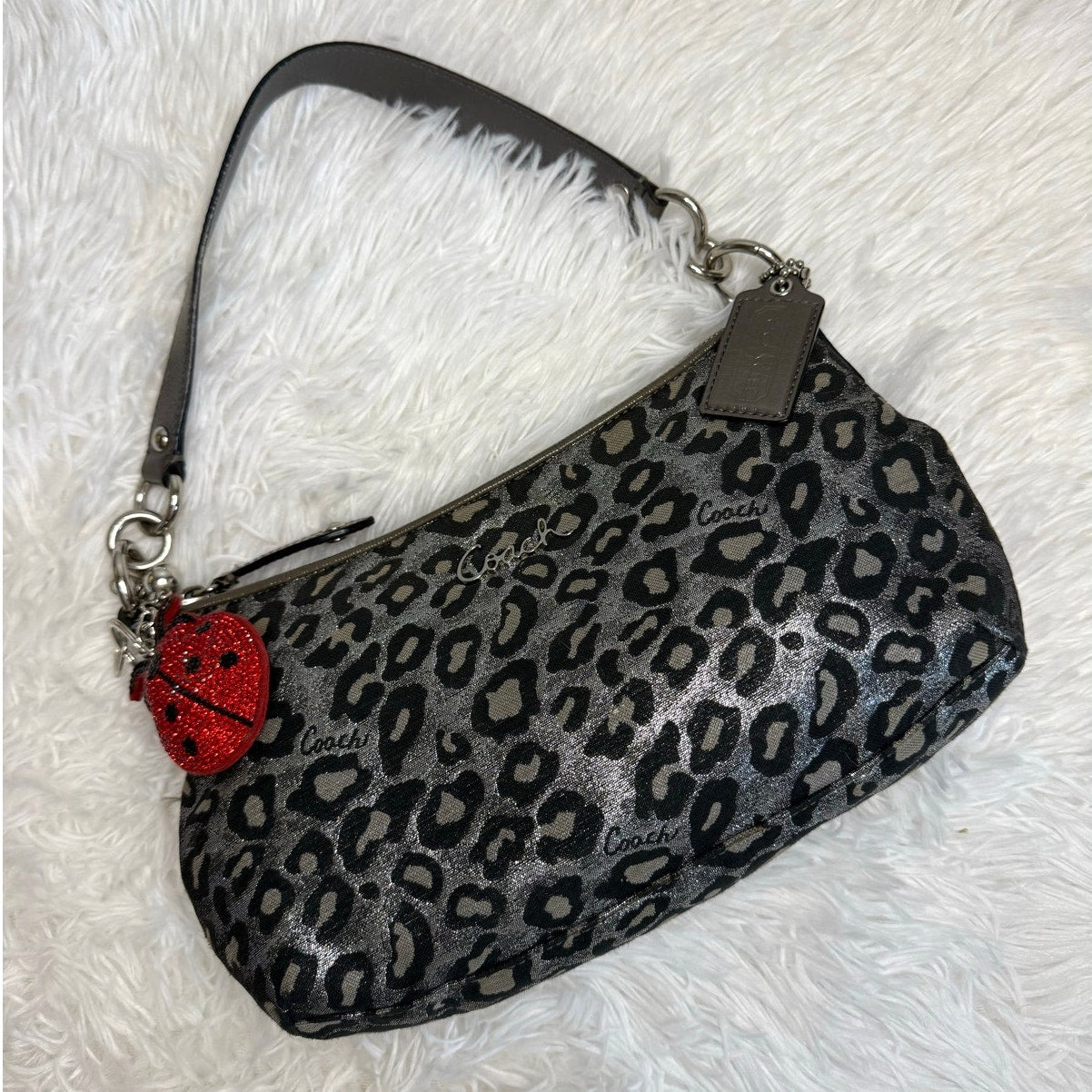 y2k COACH Leopard Silver Metallic Mini Purse shoulder bag