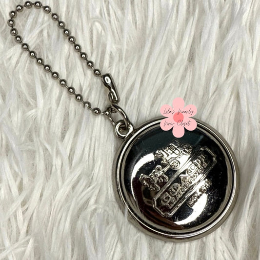 RARE 1.5" Coach Medallion Round Hang Tag Bag Charm Key Fob Silver Metal