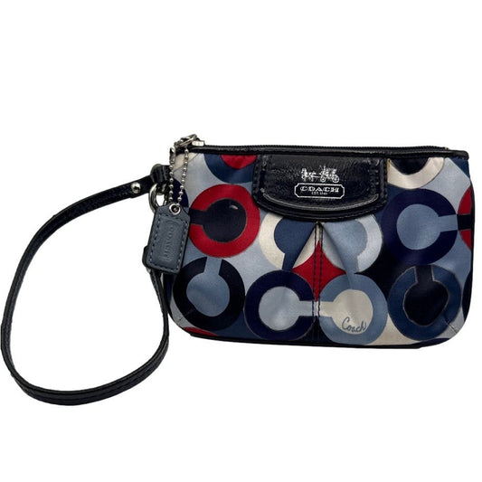 COACH Navy Blue Red White Nylon Signature Wristlet