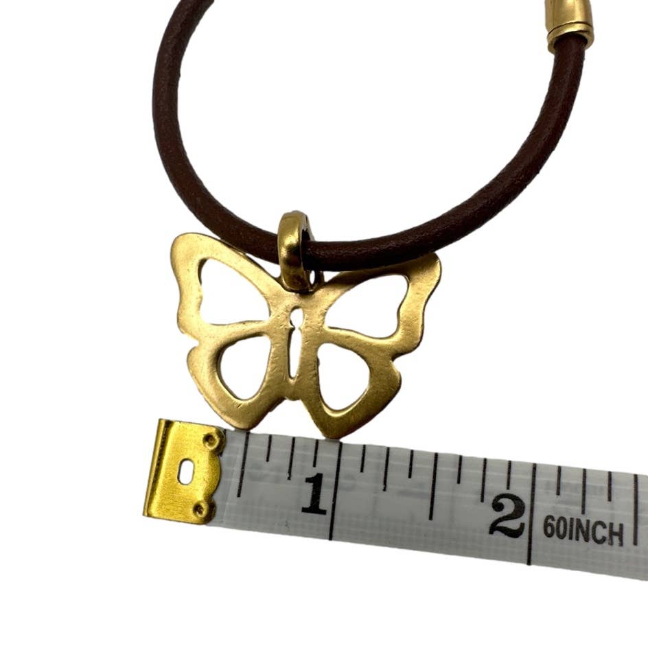 COACH Brown Leather Gold Tone Hook Clip with Butterfly Bracelet