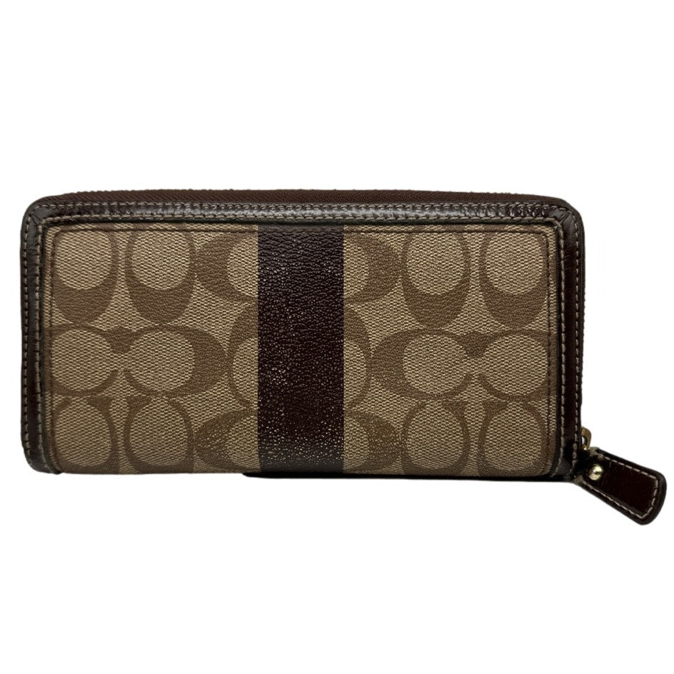 COACH Legacy Signature Brown Coated Canvas Zip Around Wallet