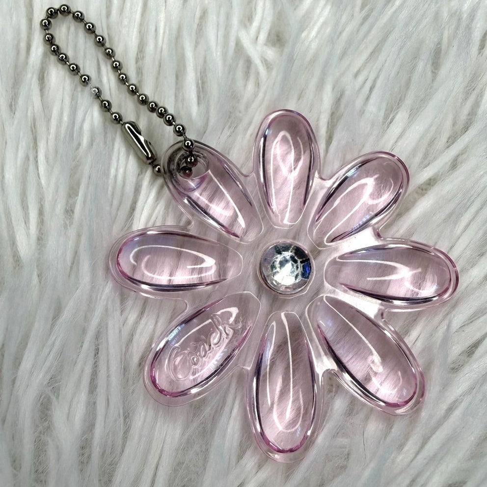 2" COACH Pink Poppy Flower HangTag Bag Charm Fob