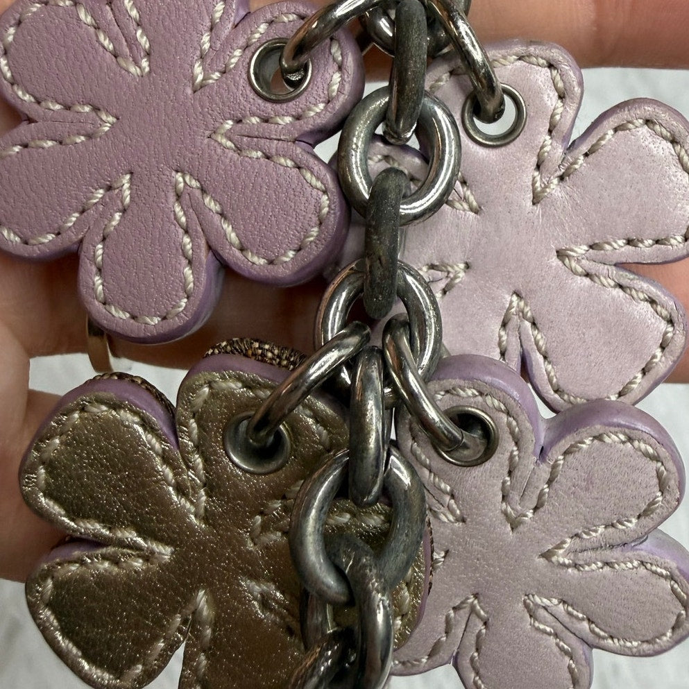 y2k Coach Flowers Patent Leather Canvas Bag Charm Key Fob
