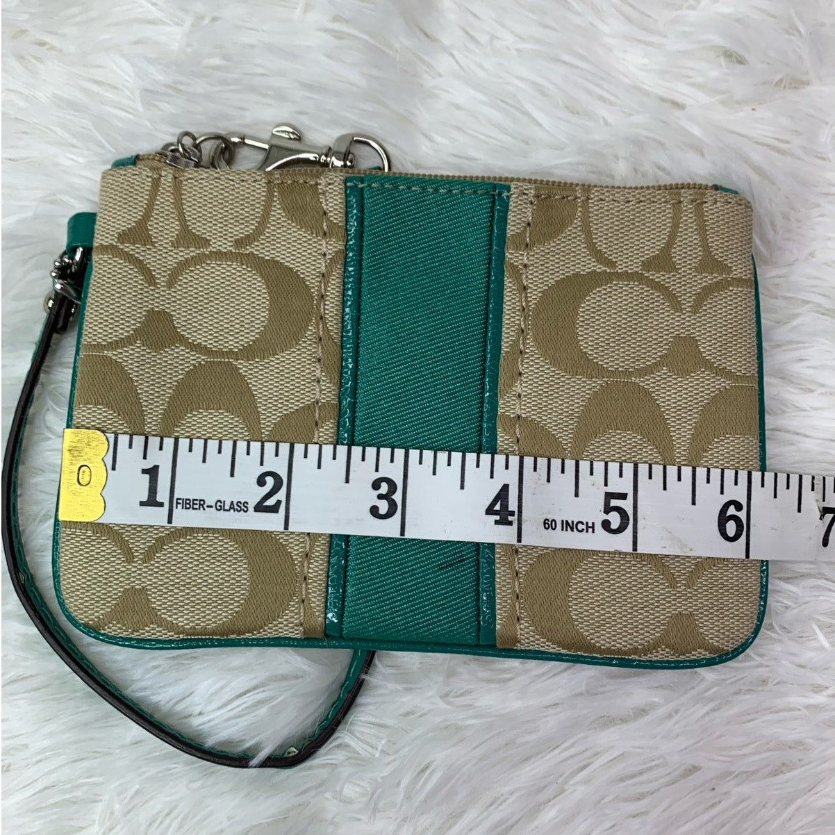 COACH Green Khaki Signature Canvas Wristlet