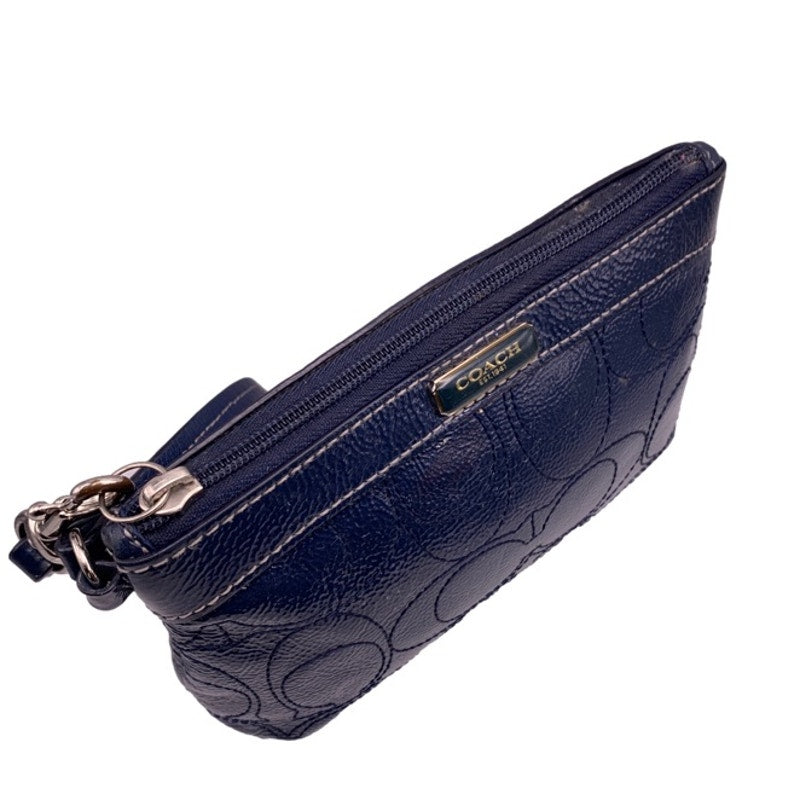 SALE COACH Blue Signature Patent Leather Wristlet