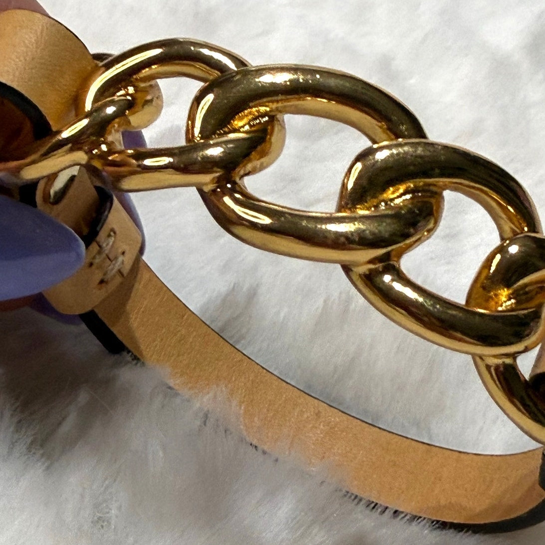 Coach Gold Chain Leather Bracelet