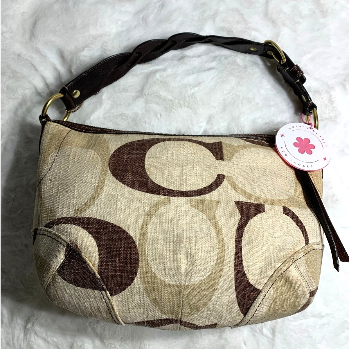 Y2K Coach Signature Jacquard Brown Cream Hobo #12190 shoulder bag