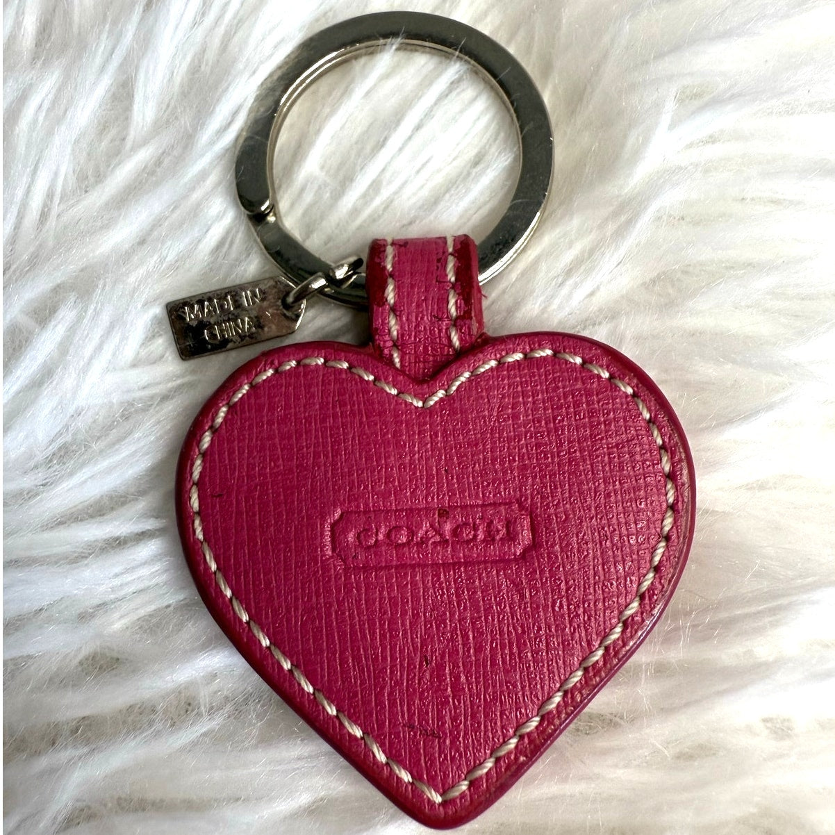 1.5" y2k COACH Pink Heart Bag Charm Key Fob