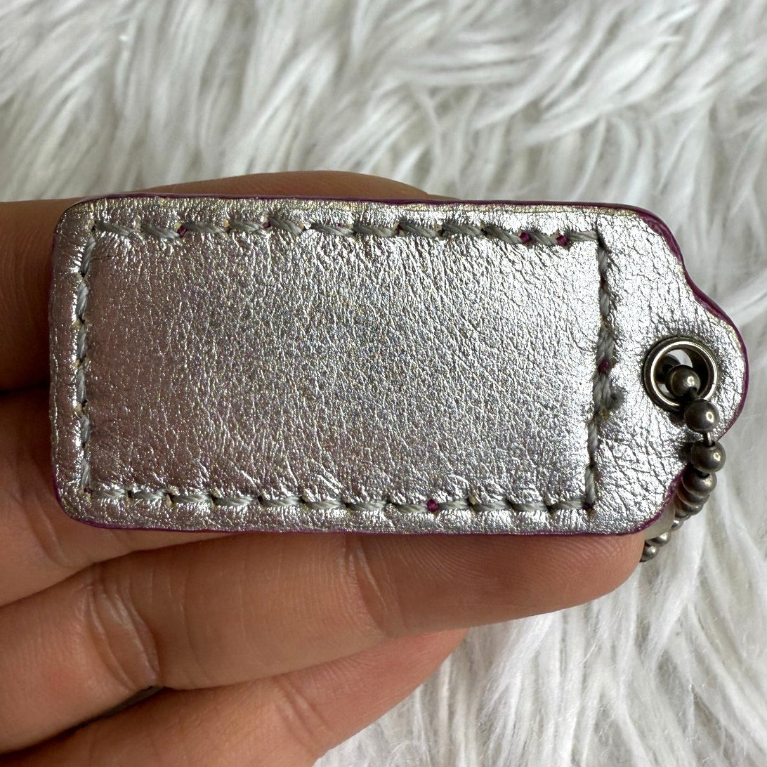 1.5" COACH Fuchsia Silver Fob Bag Charm Hang tag Hangtag