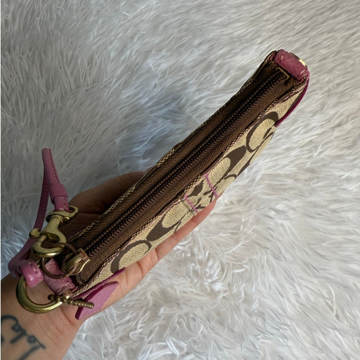 y2k COACH Pink Brown Signature Wristlet