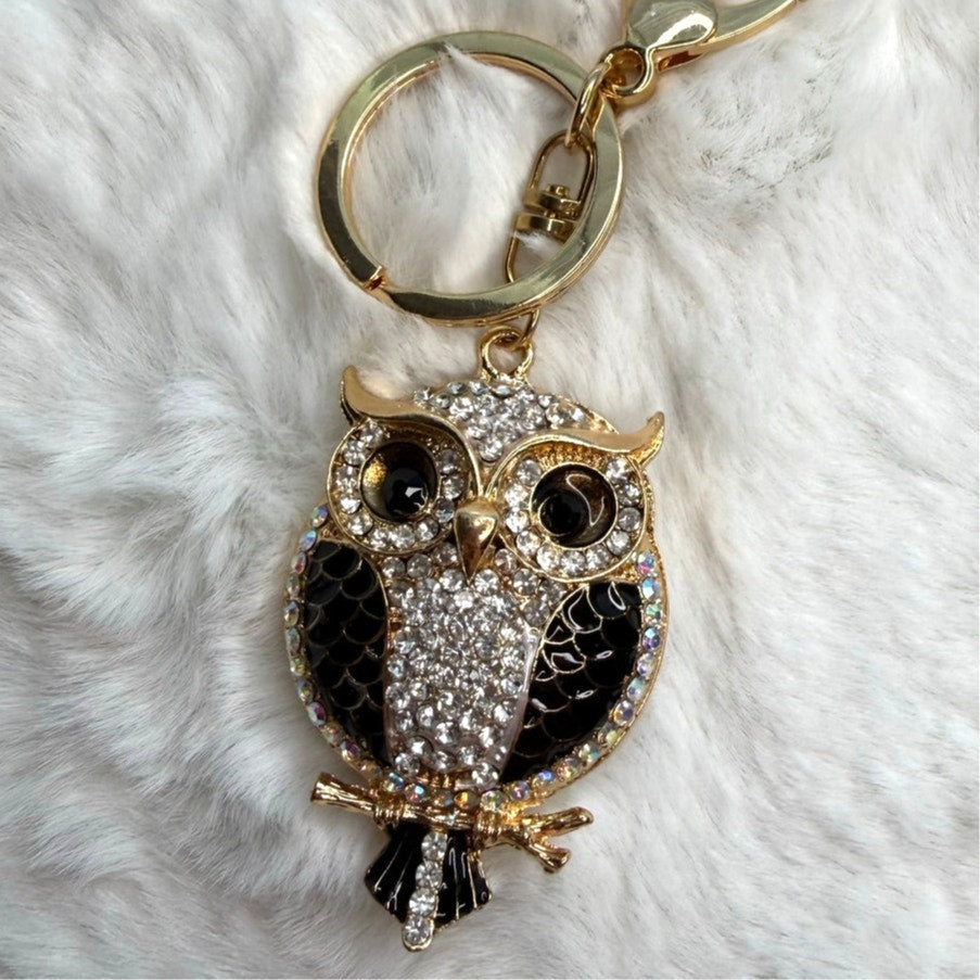 Cute Animal Owl Rhinestone Crystal Owl Keychain Fashion Charm Bag Charm