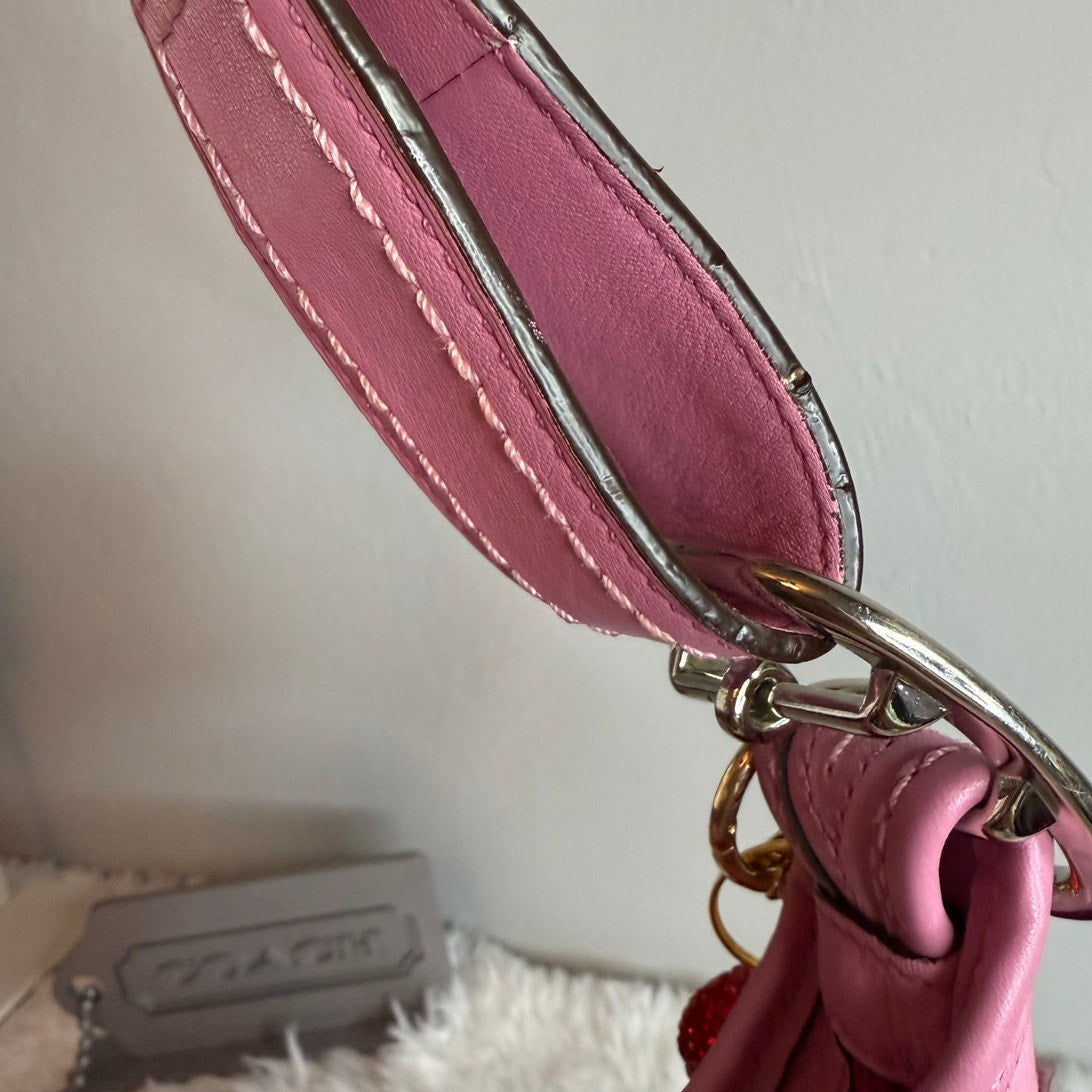 COACH Rugby Stripe Pink Leather Duffle Crossbody Shoulder Bag F13357