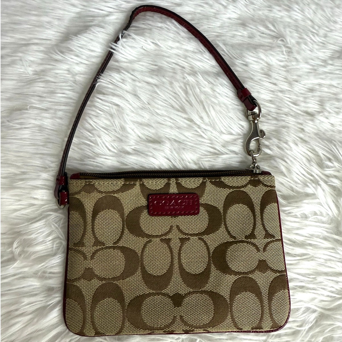 COACH Brown Red Canvas Wristlet