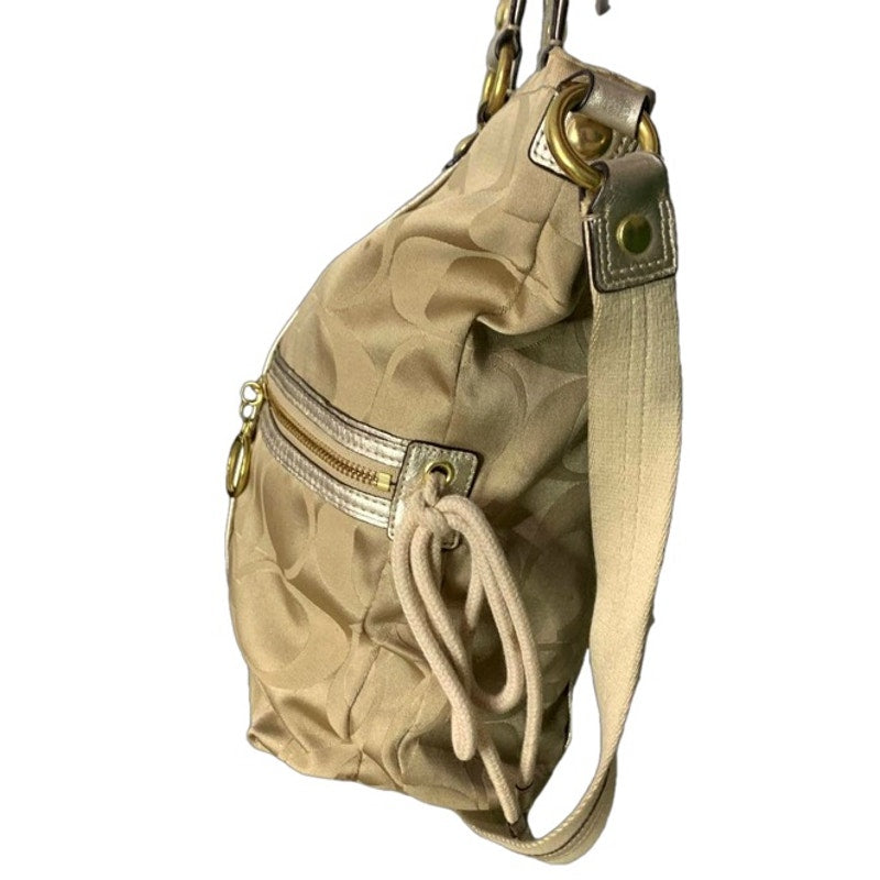 COACH Poppy Large Canvas Gold Tan Tote Shoulder Bag Crossbody