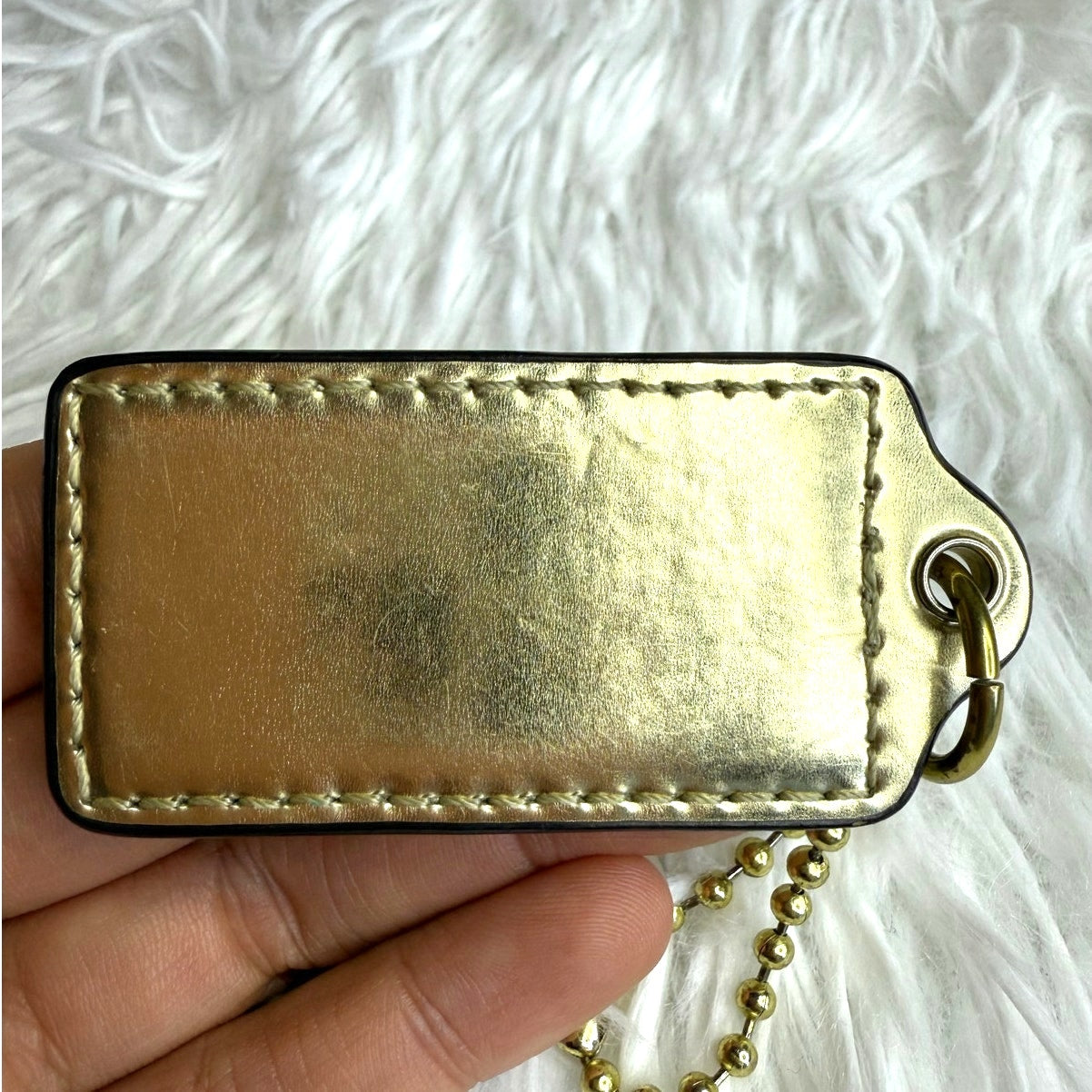 2" COACH Gold White Fob Bag Charm Hang tag Hangtag