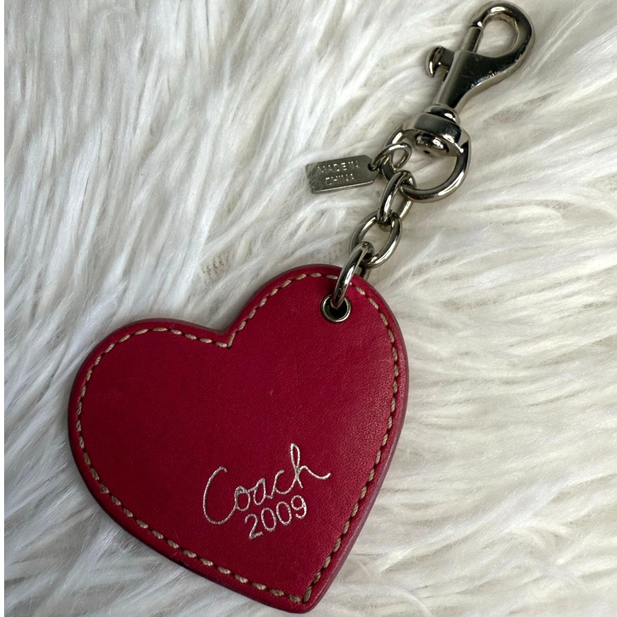 y2k COACH Red Pink Patent Leather Bag Charm Key Fob