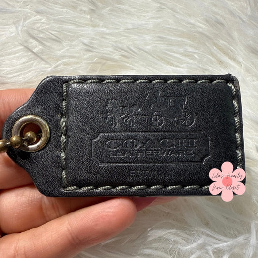 2” y2k COACH Black Leatherware Fob Bag Charm Hang tag Hangtag