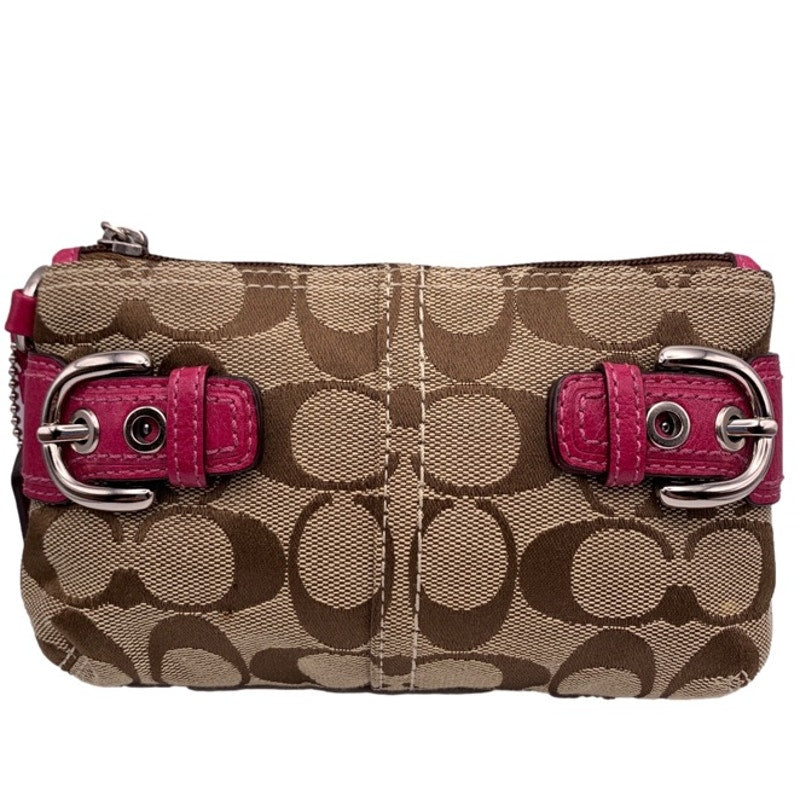 COACH Brown Fuchsia Signature Canvas Wristlet